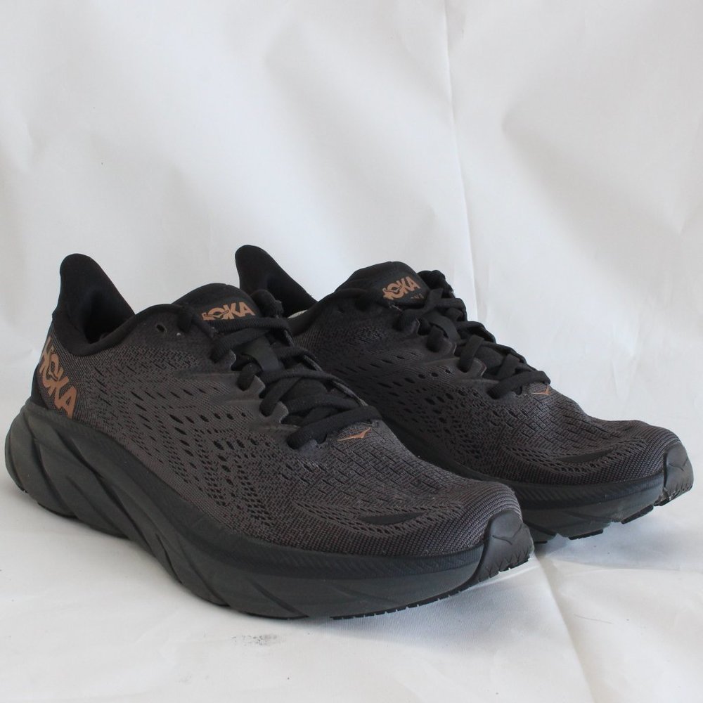 HOKA One One Clifton 8 Grey Gold Running Sneaker Size 8.5 Trainers Shoes Hoka
